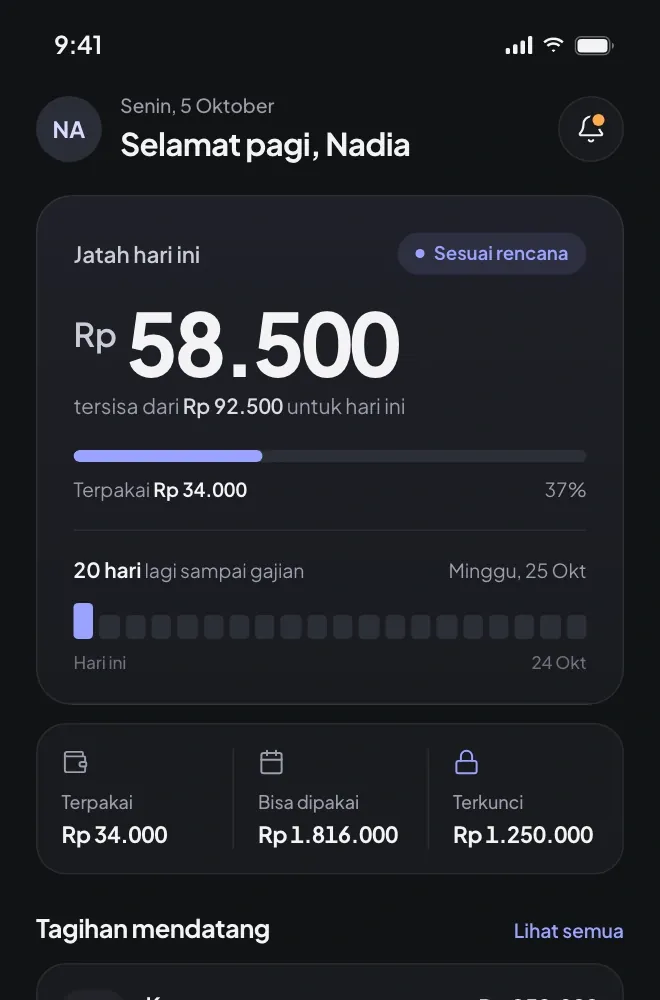 Layar aplikasi Jatah Harian, contoh aplikasi Android dari kelas Jago Bikin APK