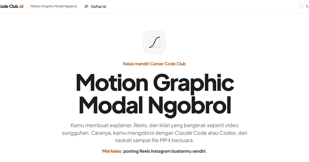 Halaman kelas Motion Graphic Modal Ngobrol