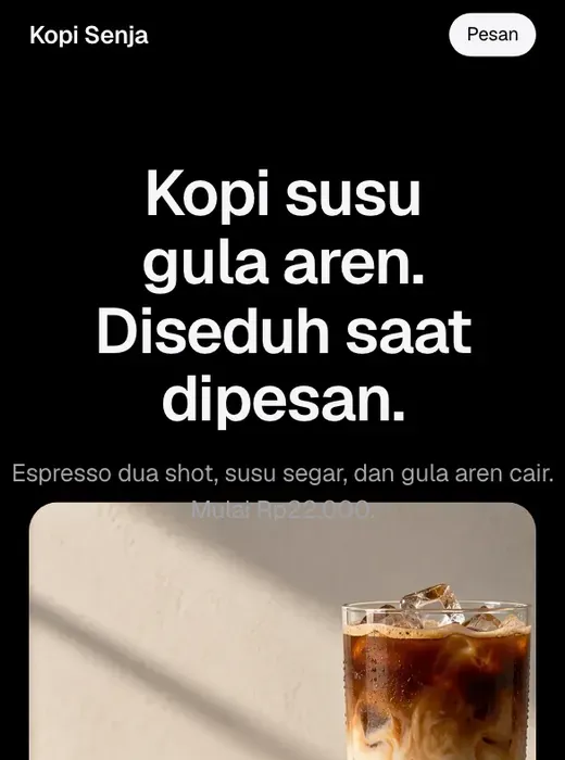 Contoh website Kopi Senja dari kelas Bikin Website Premium