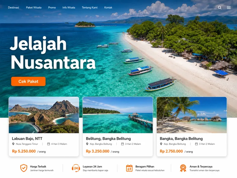 Contoh desain website paket wisata gaya cerah